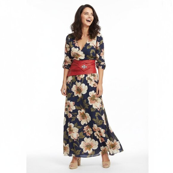 Vintage 80s Wide Red Leather Wrap Belt High Waist Corset Cinch Statement Gems - Picture 16 of 16